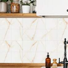 10 件大理石剥离粘贴防溅板瓷砖，PVC 自粘厨房墙壁装饰贴纸 - 彩色 - 查看 1