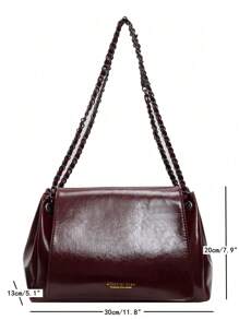 1 件勃艮第蜡油皮革和闪亮 PU 皮革链条肩带包，时尚感女士休闲单肩包/斜挎包，适合日常通勤、约会、礼物，时尚勃艮第包 - 酒紅色 - 查看 8