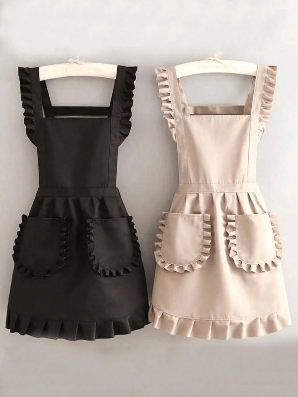 Stylish Korean Fashion Apron, Waterproof And Stain Resistant, Apron Cute Lace Skirt Apron,Black Stain Resistant Apron,Sleeveless Apron,For Home, Kitchen,Nail Shop,Cooking, Baking, Nail Salon, Women Work Uniform,Coffee Smock,Home Cooking Clean Sleeveless Bib Apron