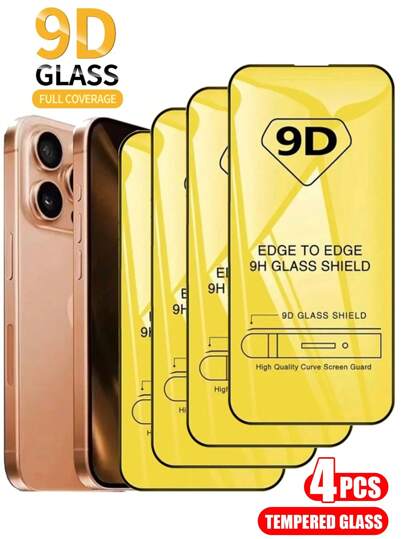 4 Pcs 9D Protective Tempered Glass Compatible With IPhone