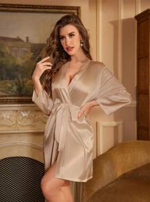 Sexy Women's Short Robe Wedding Bride Bridesmaids Bathrobe Yukata 1pc - Champagne - View 4