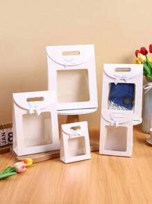 5pcs White Flap Bow Gift Bags With Window, Extra Small/Small/Medium/ Large/Extra Large Size, For Gifts, Weddings, Parties, Christmas, Birthdays, Baby Showers Valentine's Day - White - View 9