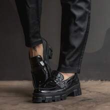 Women's Tractor Loafers 4.5cm Low Heel Plain Round Toe Non-Slip Soft Casual Shoes - màu đen - Xem 1