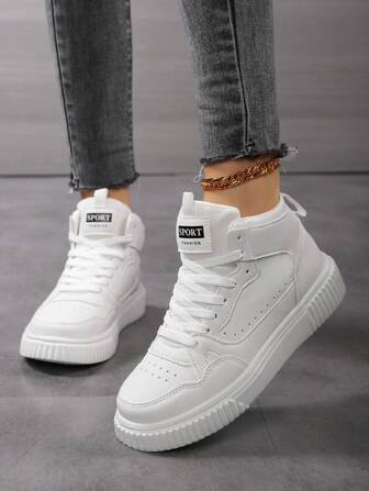 Spring-Autumn New Mid-Top White Canvas Sneakers For Women, Casual Sports Shoes, Fashionable & Multi-Functional Travel Shoes, Skating Shoes