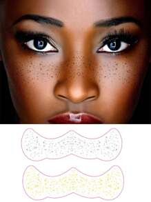 2 件，临时纹身贴纸，金银色闪光雀斑面部纹身，化妆贴片 - 雀斑化妆，人造雀斑防水临时纹身可爱闪光化妆配件女士 - 黑色 - 查看 1