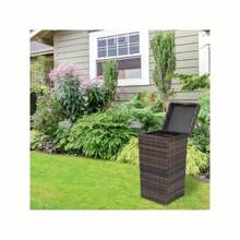 With Top Cover Iron Frame Rattan Trash Can Brown Gradient