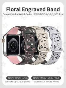花卉雕刻表带与 Apple Watch 女式表带兼容，38 毫米 40 毫米 41 毫米 42 毫米 44 毫米 45 毫米 46 毫米 49 毫米，双色花朵柔软硅胶可爱运动表带与 Apple Watch Series 10 9 8 7 6 5 4 3 2 1 SE Ultra 兼容 - 42mm/44mm/45mm/49mm - 查看 6