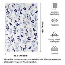 18x26 Inch 2 cái/bộ khăn tắm hoa màu xanh lam, khăn lau bát đĩa nhà bếp, khăn lau tay, khăn lau bát đĩa để thấm nước và làm khô thích hợp để nấu ăn, nướng, trang trí nhà cửa và khăn tắm phòng tắm - Màu xanh lam - Xem 2
