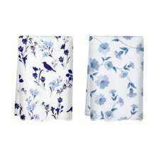 18x26 Inch 2 cái/bộ khăn tắm hoa màu xanh lam, khăn lau bát đĩa nhà bếp, khăn lau tay, khăn lau bát đĩa để thấm nước và làm khô thích hợp để nấu ăn, nướng, trang trí nhà cửa và khăn tắm phòng tắm - Màu xanh lam - Xem 5