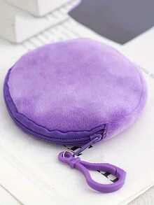 5PCS Mini Colorful Faux Fur Round Coin Purse With Key Ring, Small Zipper Pouqch For Women, Simple Zipper Wallet - Multicolor - View 7