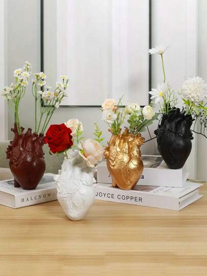 1 pieza Florero en forma de corazón gótico de resina, accesorio decorativo del hogar creativo, adorno de diseño de órgano en estilo vintage, adecuado para la mesa y la sala de estar, incluye el florero y una flor seca como mejor regalo