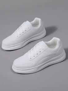 36-45 厚底情侣休闲运动鞋，女士舒适平底鞋，男士系带软底运动鞋，轻便低帮日常鞋 - 白色 - 查看 6