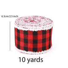 1 卷圣诞丝带有线，黑白 6.3 厘米 10 码粗麻布亚麻纹理丝带有线边缘，圣诞雪花图案，圣诞礼品包装丝带 - Red and Black - 查看 3