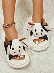 Pantuflas,Zapatillas lecheras de dama cómodas y lindas,Women Home Slippers,Women Cow Design Novelty Slippers, Preppy Indoor Home Slippers,4-Season Linen Slippers For Women, Cute Cow Print, Unisex Slip-Resistant Thick Bottom, Spring & Autumn Linen Sandals - Blanco - Ver 3