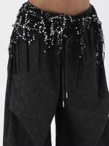 1pc Women's Street Dance Waist Chain & Triangle Scarf, Jazz/Belly Dance Performance Waistband, Sequin Tassel Waist Wrap Skirt Belt, Waist Decor Summer School Fall, Autumn, Halloween - Multicolor - View 4