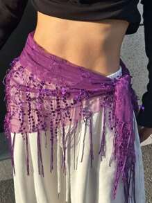 1pc Women's Street Dance Waist Chain & Triangle Scarf, Jazz/Belly Dance Performance Waistband, Sequin Tassel Waist Wrap Skirt Belt, Waist Decor Summer School Fall, Autumn, Halloween - Multicolor - View 7