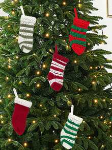 1Pc 圣诞装饰小针织圣诞袜圣诞袜礼品袋圣诞装饰待售圣诞糖果袋针织圣诞装饰袜 - 彩色 - 查看 4