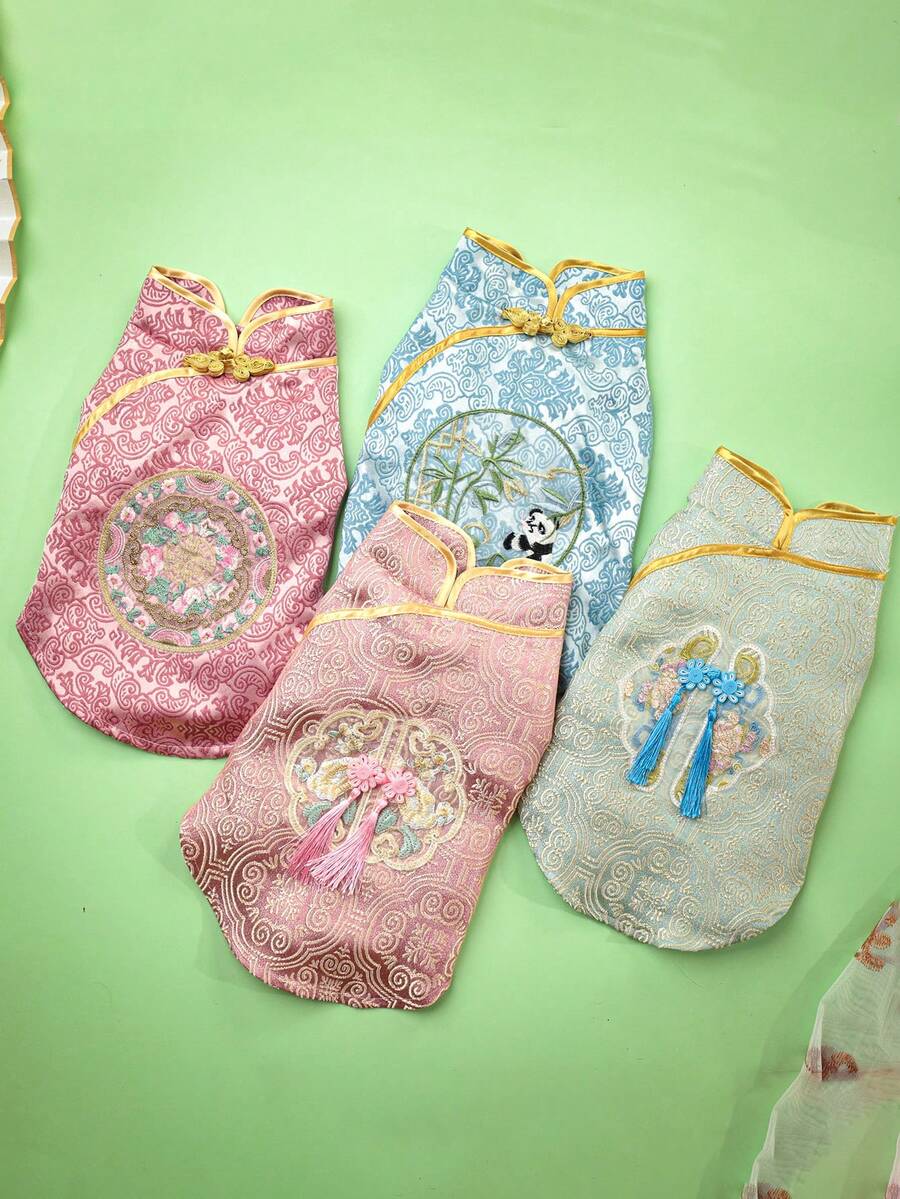 1 chiếc Áo khoác thú cưng tua rua phong cách Trung Hoa mới bằng Polyester, thích hợp cho chó nhỏ như gấu bông, mặc ngoài trời và trong nhà (không thích hợp cho chó lớn)