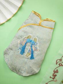 1 chiếc Áo khoác thú cưng tua rua phong cách Trung Hoa mới bằng Polyester, thích hợp cho chó nhỏ như gấu bông, mặc ngoài trời và trong nhà (không thích hợp cho chó lớn) - Màu Hồng baby - Xem 4