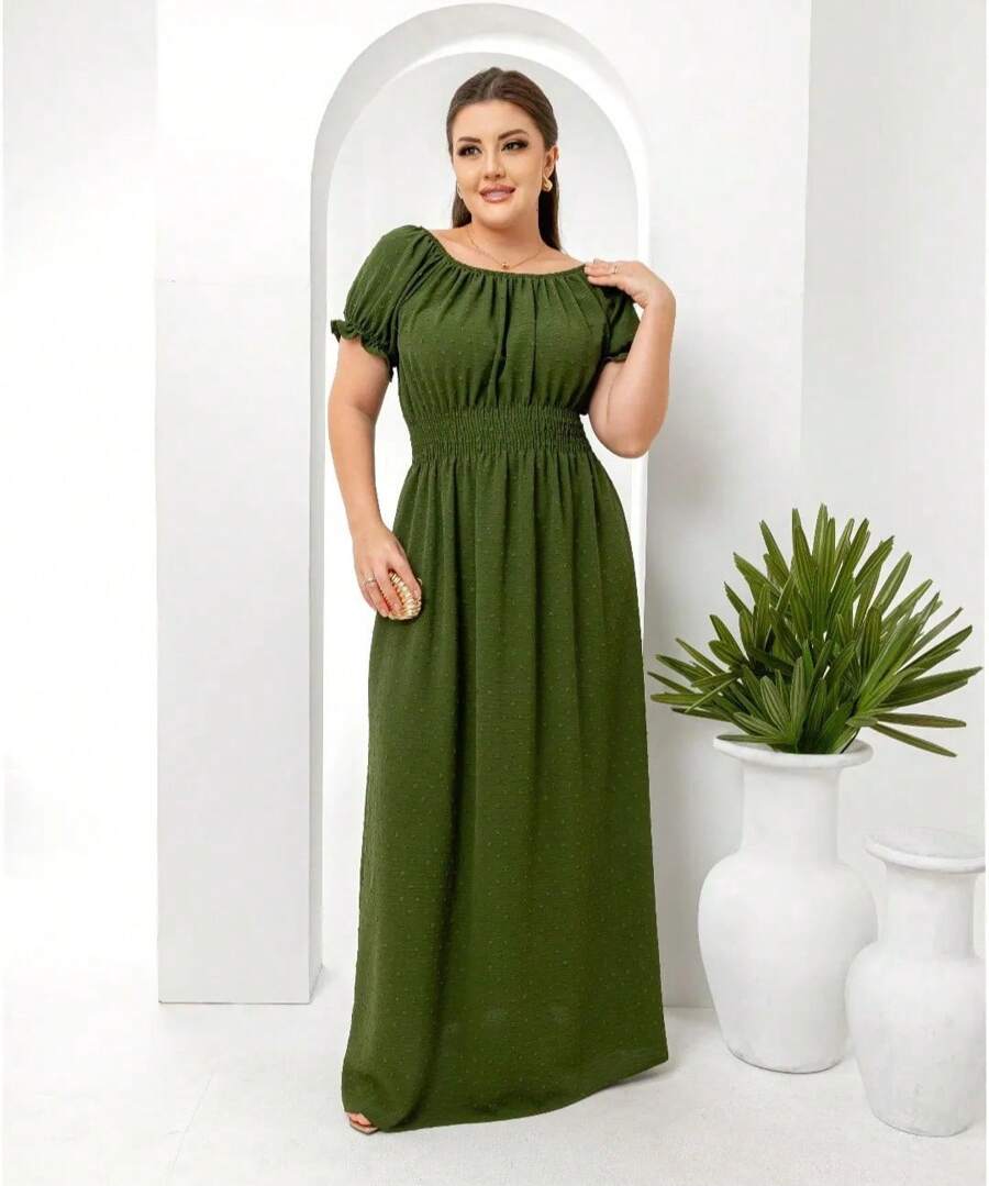 Women's Long Dress Elegant Plus Duna Popcorn Evangelical - xanh quân đội - Xem 1