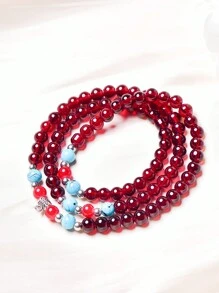 1pc Natural Garnet Beaded Bracelet, Fashionable Jewelry Accessory, Luxury Crystal Bracelet With Elastic Adjustable Design - Wealth & Romance Attraction, Suitable For Women's Daily Work, Vacation, Party Wear, Surprising Women's Jewelry