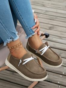 2024 秋季新款灯芯绒拼接系带休闲轻便女鞋