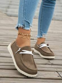 2024 秋季新款灯芯绒拼接系带休闲轻便女鞋