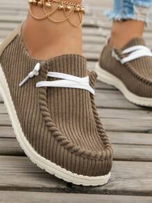 2024 秋季新款灯芯绒拼接系带休闲轻便女鞋