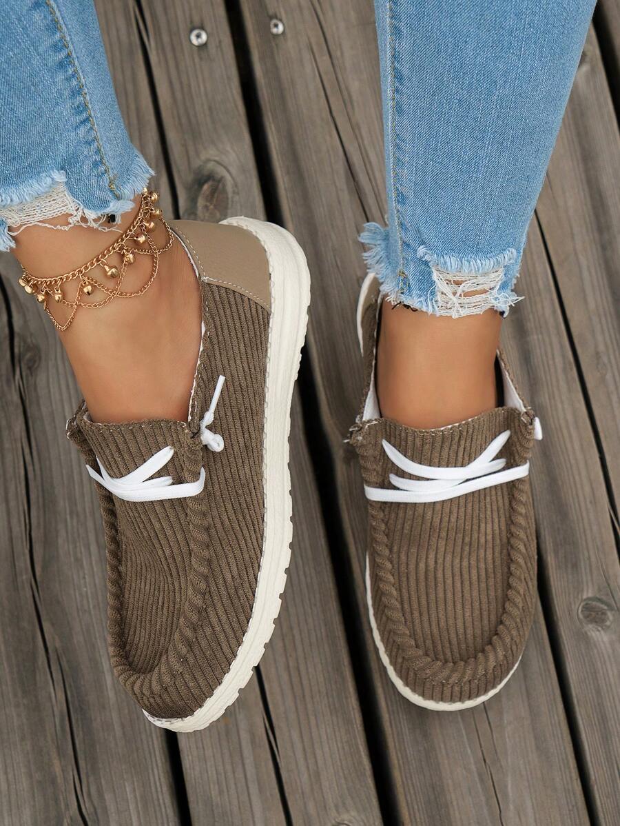 2024 秋季新款灯芯绒拼接系带休闲轻便女鞋