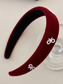 1pc Elegant Velvet Headband With Pearl Bow Decor, Suitable For Washing Face, Makeup, Daily, Evening Party And Holiday Celebration In Autumn & Winter
