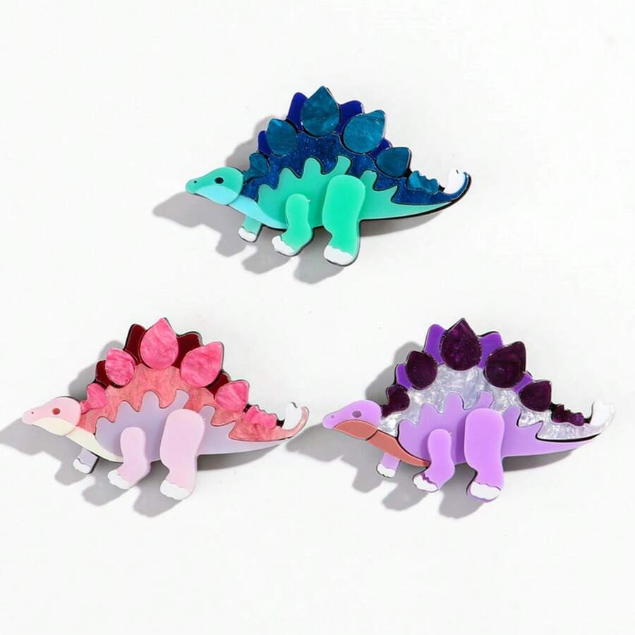 1 件时尚彩色亚克力拼布可爱恐龙胸针，适合女性作为日常配饰或礼物