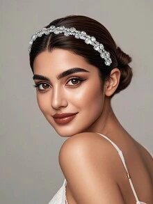 1 件经典银色水钻头带休闲时尚简约发饰节日派对生日派对礼物日常佩戴手工珠宝 - 銀色 - 查看 4