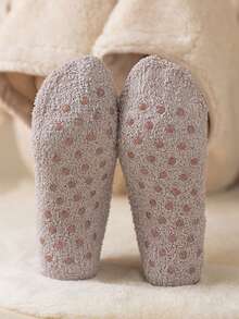 4 双女士纯色毛绒袜子，厚实保暖柔软蓬松短袜，适合秋冬季 - 彩色 - 查看 4