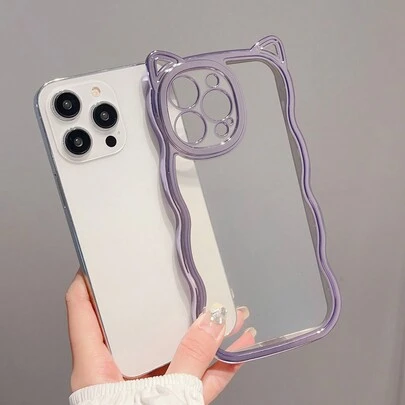 TPU动物耳朵造型新颖紫色电镀1件装时尚不对称波浪边手机壳，兼容，防水防震防摔防刮，春季礼物