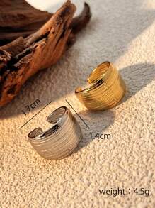 1pc Classic Vintage Wide Band Ring With Stainless Steel Golden Plated Smooth Texture Adjustable Open Design, Chunky Jewelry For Men & Women, Couples Gift For Christmas And New Year