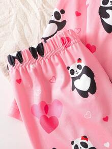 2 件套女孩可爱猫咪斑点和熊猫心形印花长袖衬衫和裤子套装，舒适可爱的公主风格服装，非常适合作为礼物 - 彩色 - 查看 6