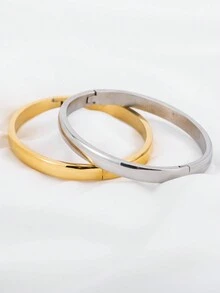 1 件基本款不锈钢 18K 镀金纯色手镯，休闲和正式配饰，圣诞节、新年、情人节、节日的理想礼物 - 款式1 - 查看 3