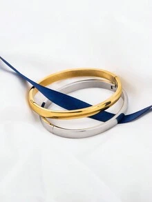 1 件基本款不锈钢 18K 镀金纯色手镯，休闲和正式配饰，圣诞节、新年、情人节、节日的理想礼物 - 款式1 - 查看 1