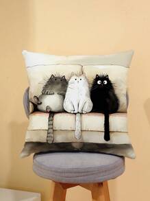 1 件卡通猫印花靠垫套，家居装饰枕套，不含填充物