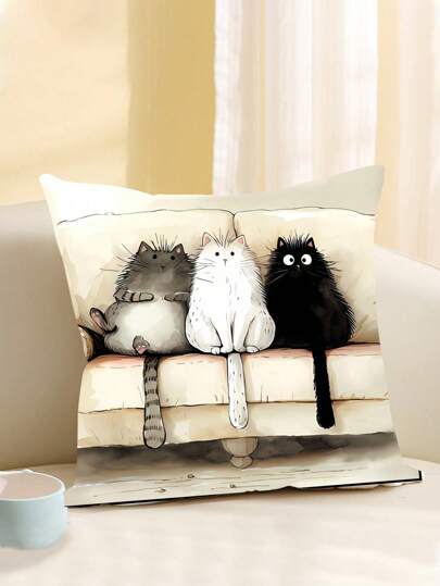 1 Federa decorativa stampata con gatto carino, solo un lato, arredamento per la casa, cuscino senza imbottitura