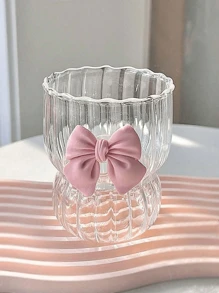 1 Stück rosa Schleife hitzebeständiger Borosilikat-Glas Teebecher, süßes dickes vertikales Streifendesign Wasserglas für Tee, Kaffee