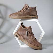 Giày thể thao da công sở cổ cao mới có khóa kéo - màu nâu - Xem 3