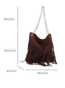Túi Tote Dung Tích Lớn Phong Cách Bohemian Túi Đeo Vai Đa Năng Có Tua Rua Thời Trang Túi Xách Nữ - Cà phê nâu - Xem 11