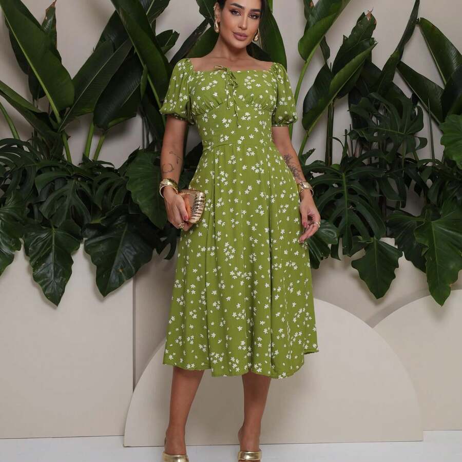 Women's Floral Slit Midi Dress - 查看 1