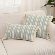 1 件彩色编织提花细条纹流苏边装饰枕套，柔软舒适，适合客厅、沙发、卧室，无枕芯 - 彩色 - 查看 5