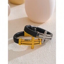 1 件 67 毫米男士复古不锈钢金属宽手链手镯手工编织防水珠宝配饰 Ift 圣诞节新年情人节节日礼物 - 幾何 - 查看 2