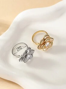 Copper Zirconia Stone Big Flower Ring, Fashion Adjustable Knuckle Ring Suitable For Party, Daily Wear And Holiday Gift