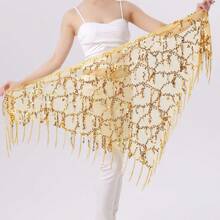 Hüfttuch für Frauen beim Bauchtanz mit Pailletten und Quasten, dreieckiges Wickelrock Hüftkette (Gesamtlänge 150cm)