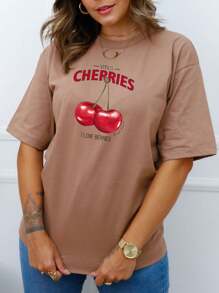 Women's Oversized Cherries Blouse - C19 - 卡其色 - 查看 3