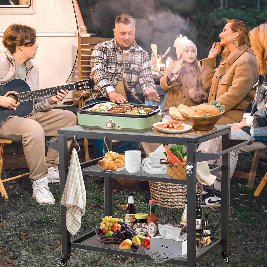 Grill Cart Outdoor With Wheels, Pizza Oven And Food Prep Table